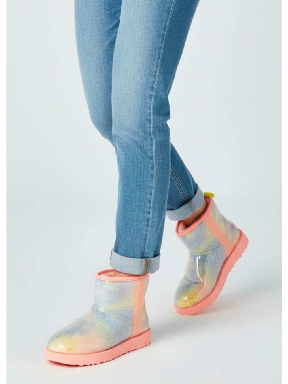 Rainbow Gradient Womens Ankle Boots With Transparent Glossy Outer Layer & Pink S